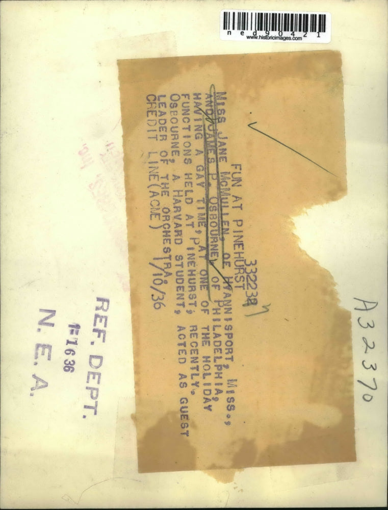 1936 Press Photo Miss Jane McMullen and James Osbourne Holiday Fun at Pinehurst