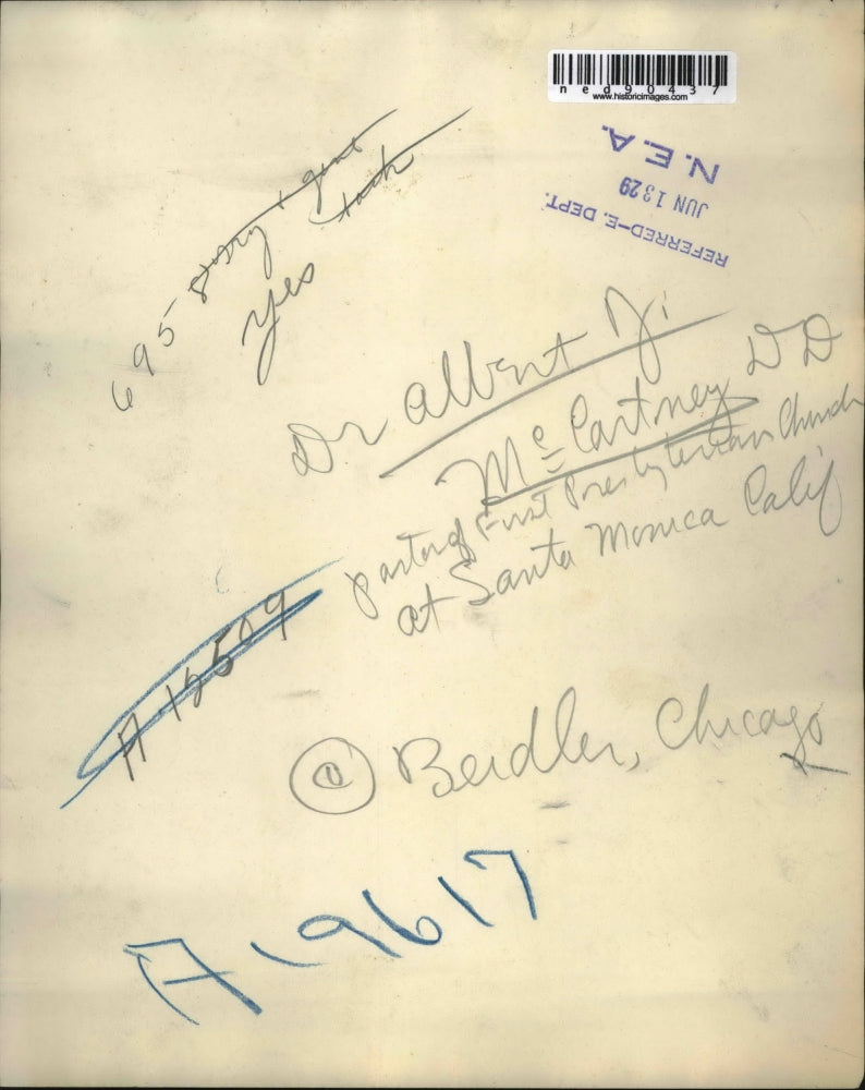 1929 Press Photo Dr.Albert Mccartney,pastor of 1st Presbyterian Church