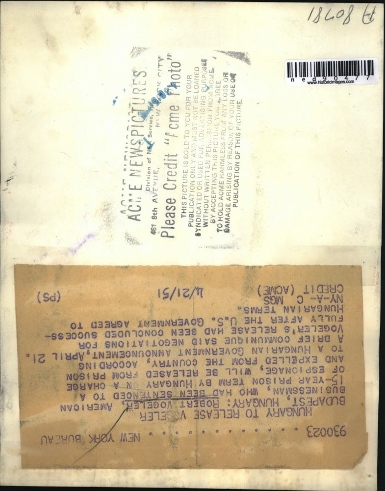 1951 Press Photo Robert Vogeler, Businessman, Sentenced 15 years for Espionage