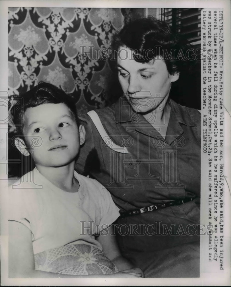 1951 Press Photo Student, allegedly struck by a teacher in Monnier School