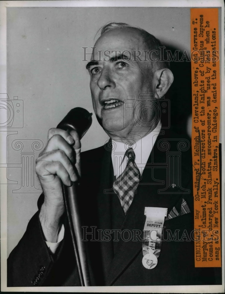 1946 Press Photo Edward P. McHugh, charged Frank Sinatra for joining a N.Y Rally
