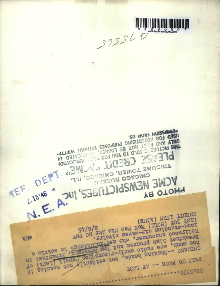 1946 Press Photo Tom Brennan & Don McNeil met to settle the air waves rivalry.