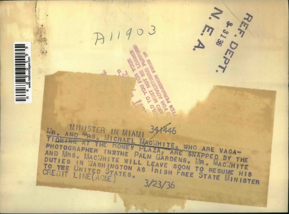 1936 Press Photo Irish Free State Minister,on vacation w/ his wife