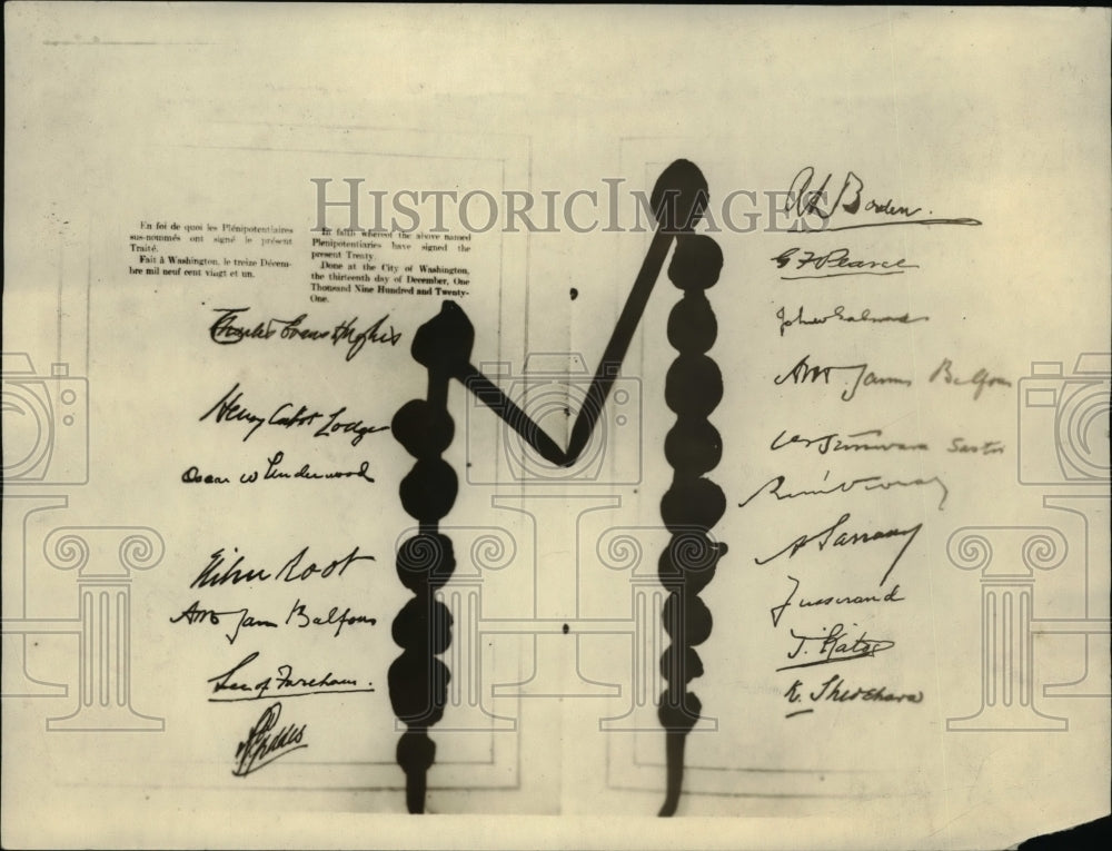 1921 Press Photo Signatures of principal delegates for the Four-power treaty