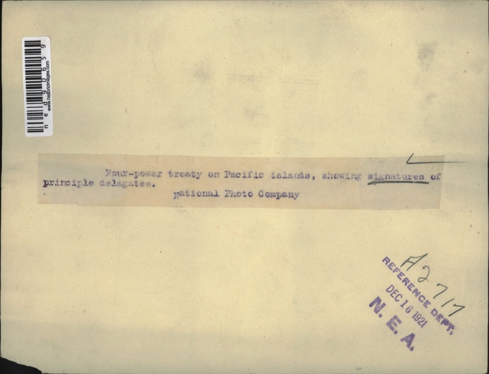 1921 Press Photo Signatures of principal delegates for the Four-power treaty