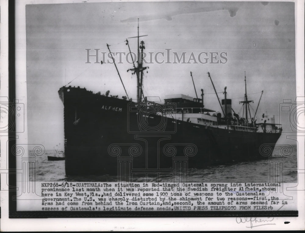 1954 Press Photo Swedish freighter Alfheim in Key West,Florida