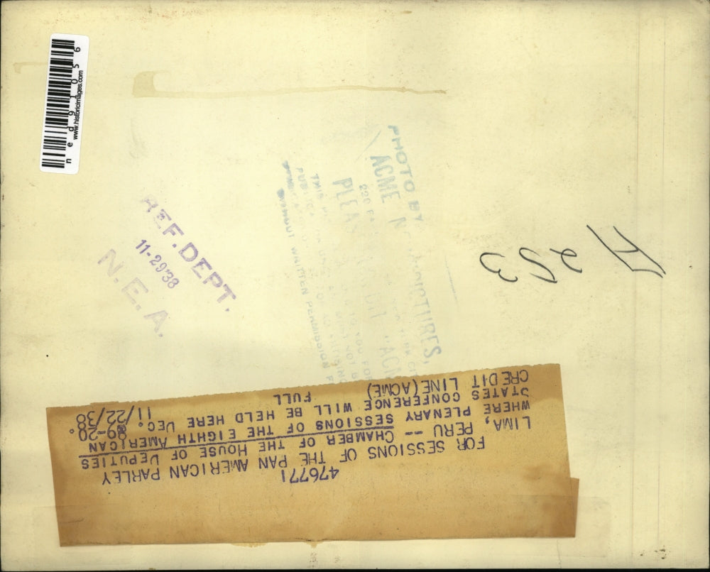 1938 Press Photo of the Chamber of House Deputies for the Pan-American