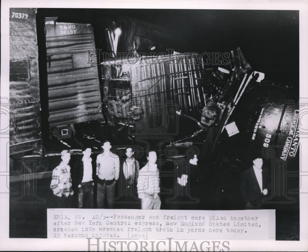 1950 Press Photo of a train collision near Erie, Pennsylvania.