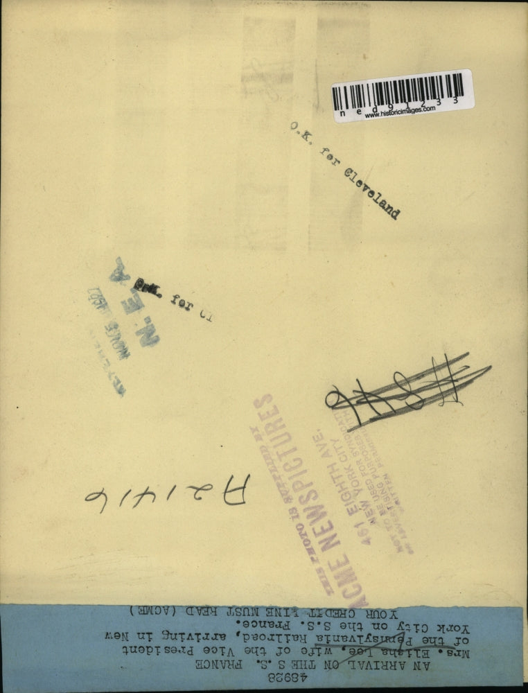 1927 Press Photo Mrs. Elisha Lee, arrived in New York City on S.S. France