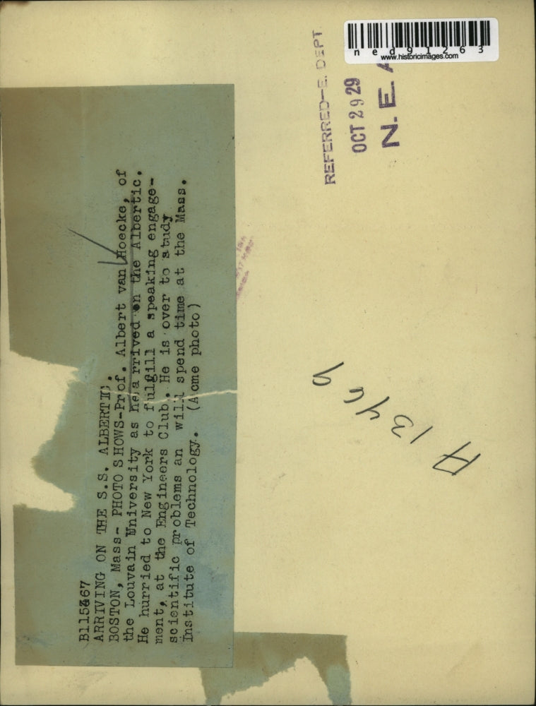 1929 Press Photo of Professor Albert Van Hoecke