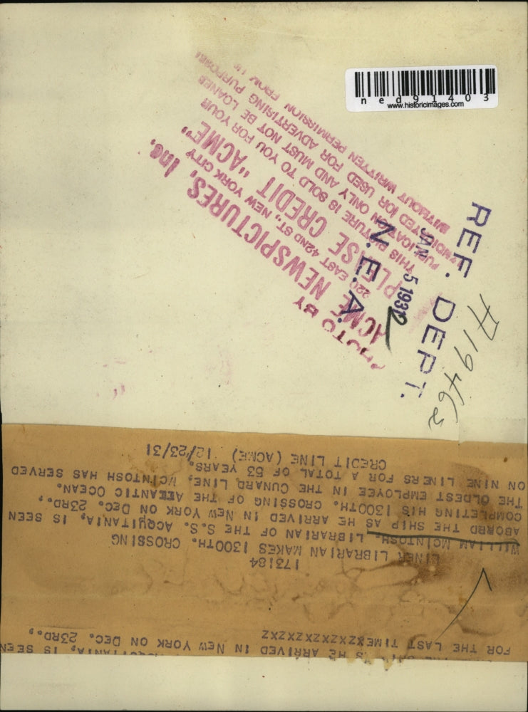 1931 Press Photo William McIntosh, Librarian of the SS Acquitania