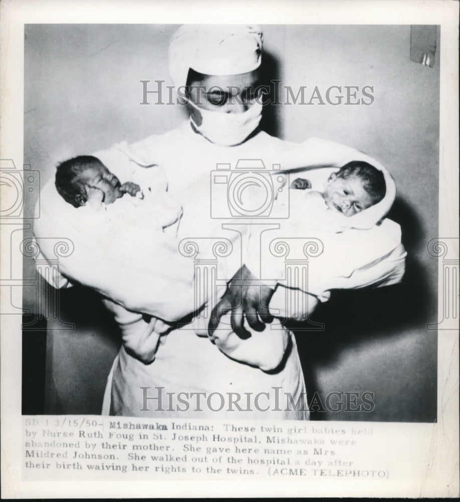 1950 Press Photo of twin girls that were abandoned by their mother.