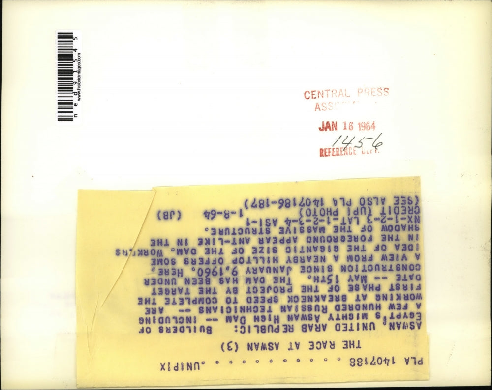 1964 Press Photo of the Aswan High Dam.