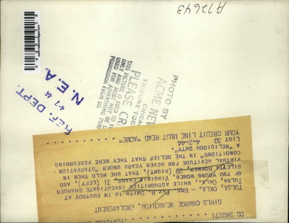 1944 Press Photo Virginia Evans and Wiletta Horner,held in virtual sevitude