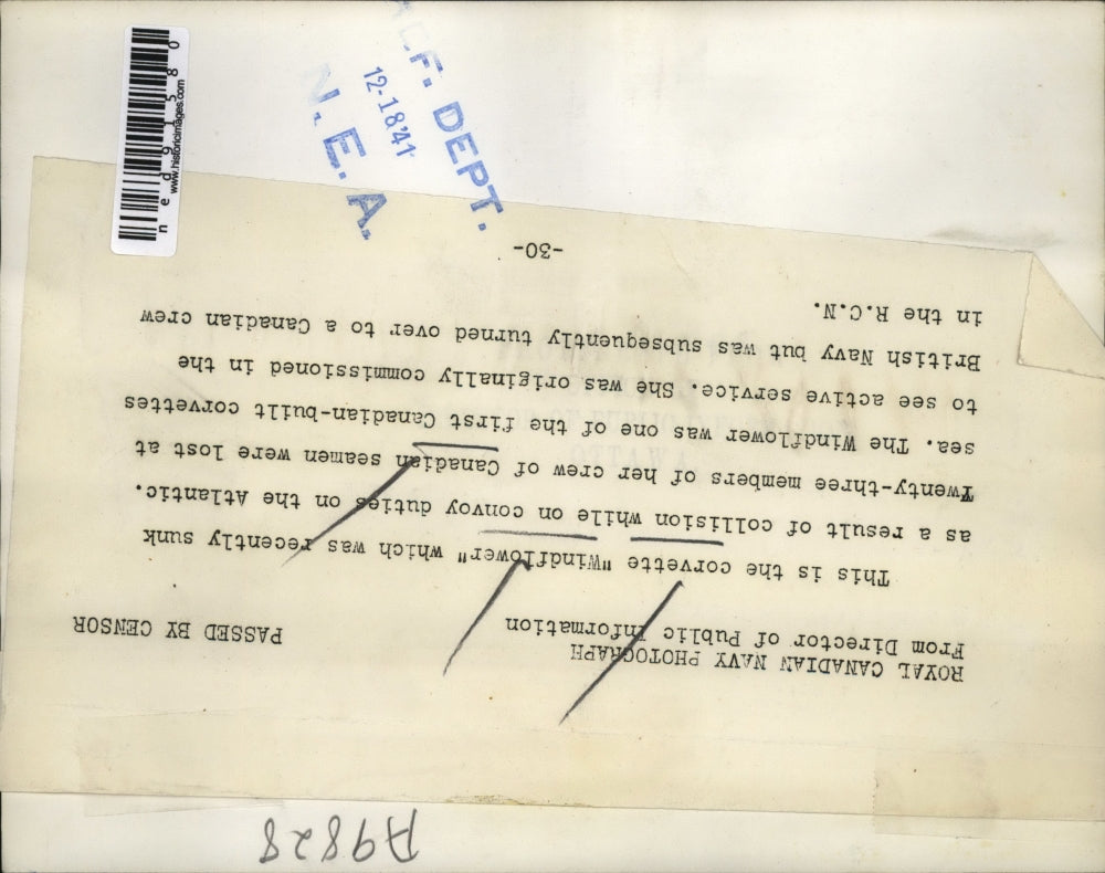 1941 Press Photo The Windflower that Sunk after Collision on the Atlantic