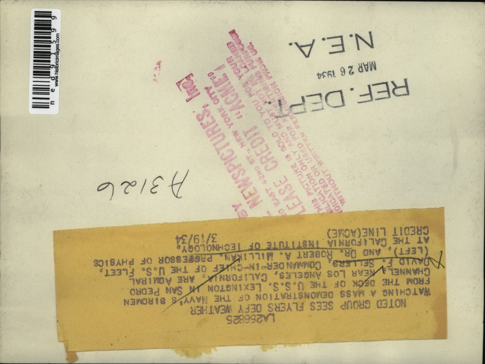 1934 Press Photo Admiral David Sellers and Dr. Robert Millikan on USS Lexington