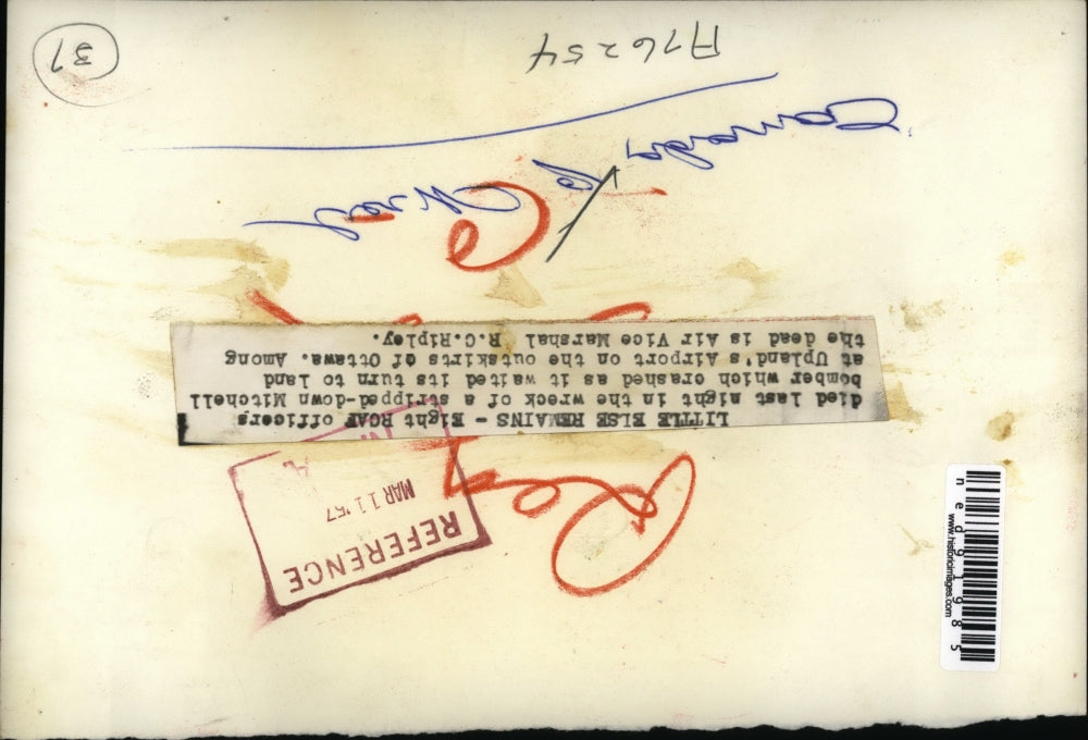 1957 Press Photo Wreckage of a stripped-down Mitchell bomber near Ottawa