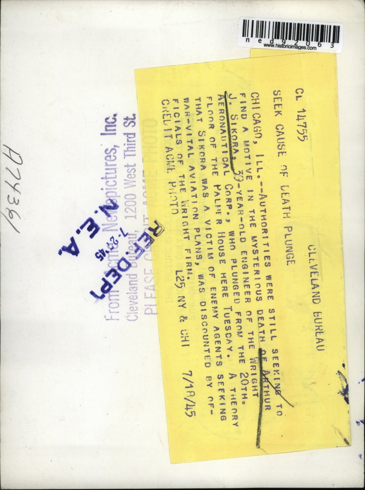 1945 Press Photo Arthur J. Sikora, Engineer of the Wright Aeronautical Corp.