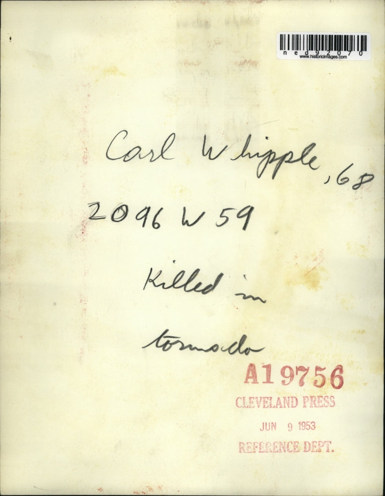 1953 Press Photo Carl Whipple, 68, was killed in tornado