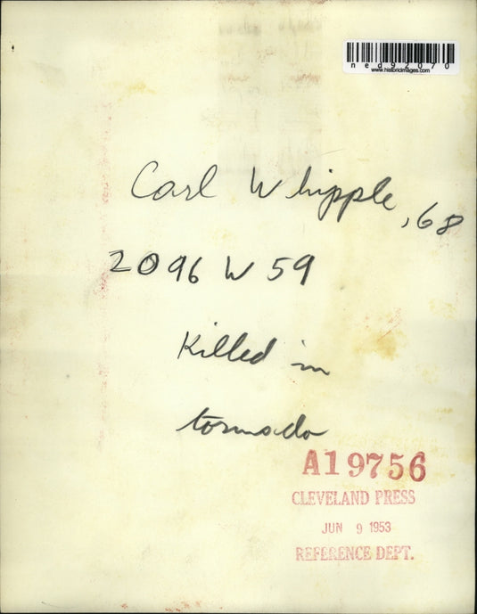 1953 Press Photo Carl Whipple, 68, was killed in tornado