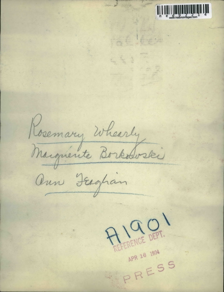 1934 Press Photo Rosemary Whearly, Marguerite Borkowski, and Ann Terghain.