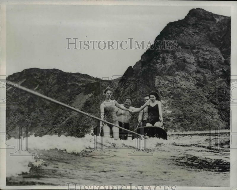 Load image into Gallery viewer, 1938 Press Photo of four people water skiing. on waters of Lake Mead near Las
