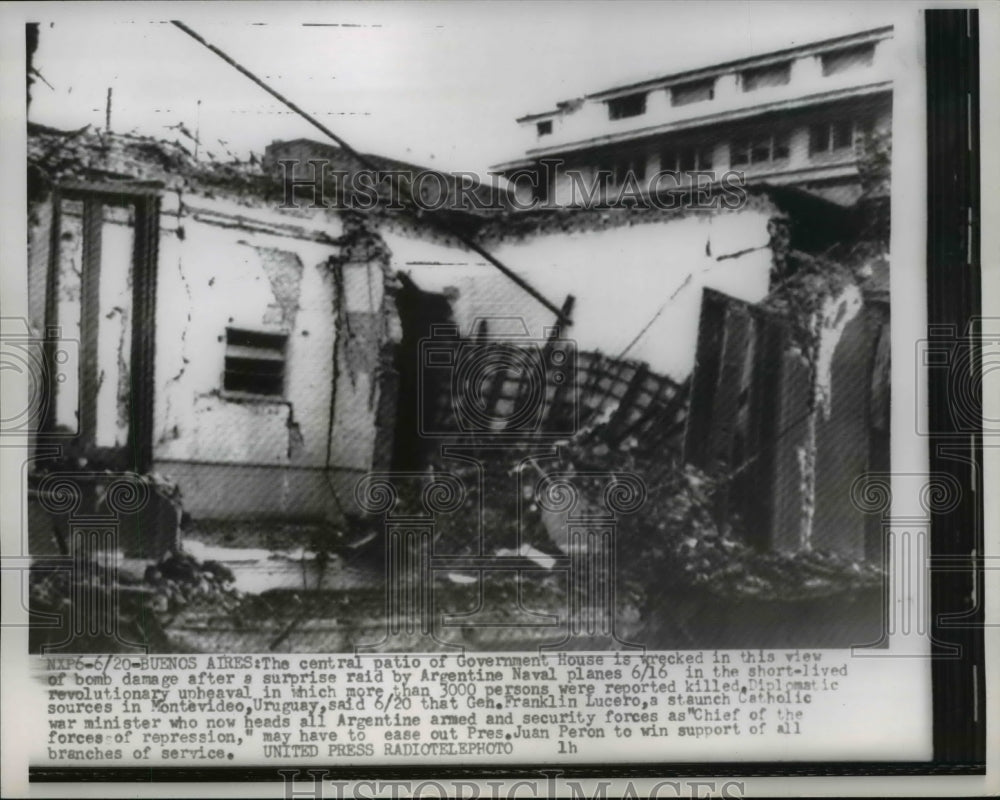 1955 Press Photo of the patio of the government house after a surprise raid by