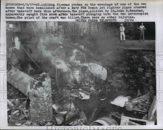1957 Press Photo Wreckage of a Navy F5H Demon jet fighter plane crash- Historic Images