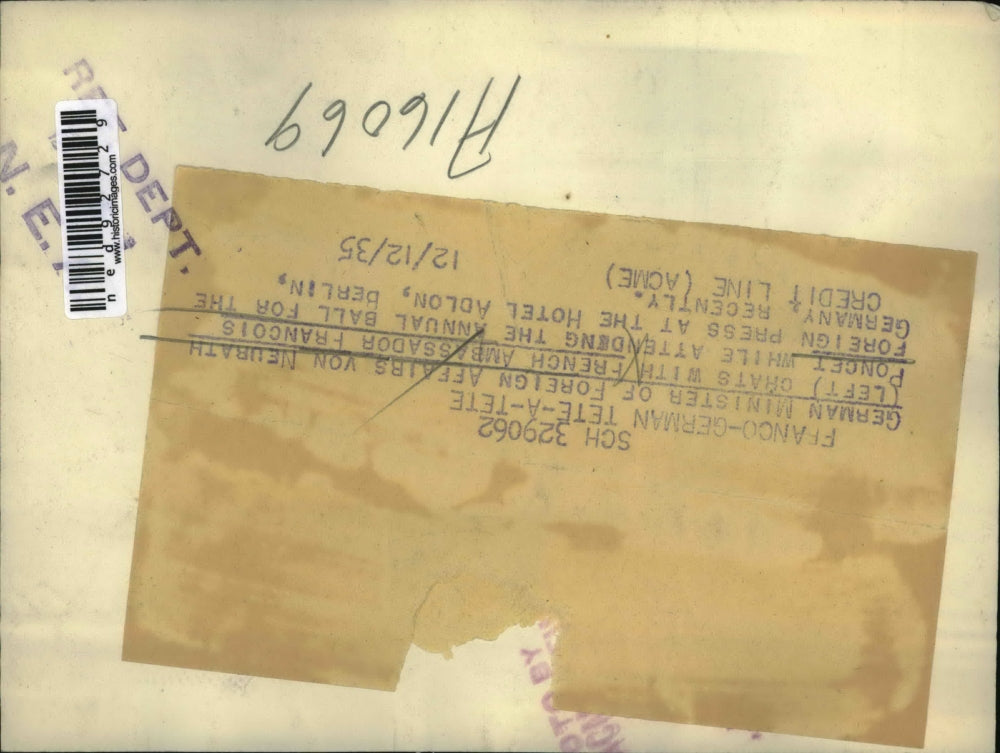 1935 Press Photo German Minister Von Neurath with Ambassador Francois Poncet