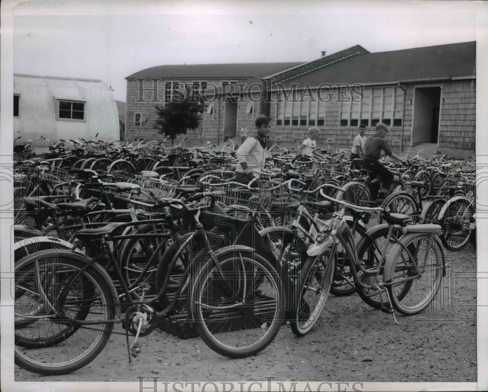 1954 Press Photo Several bikes at the American School yard