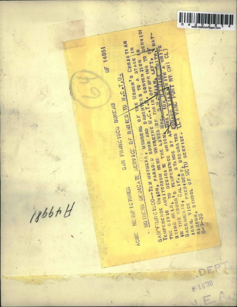 1938 Press Photo mothers dedicate service of babies to W.C.T.U.