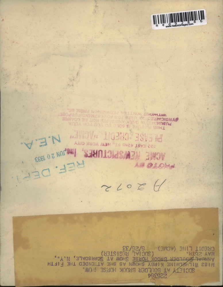 1933 Press Photo of Boulder Brook Horse Show-Miss Wilhelmine Kirby.