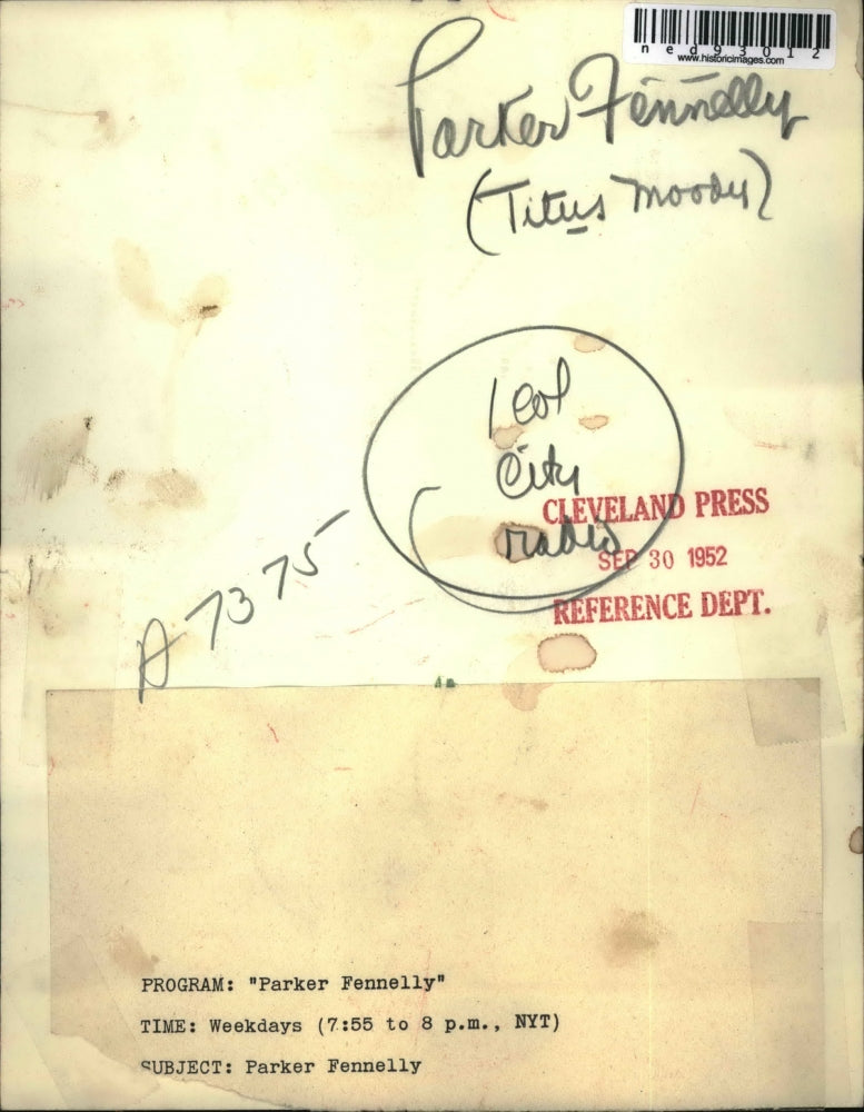 1952 Press Photo "Parker Fenelly" Show, by Titus Moody every weekdays