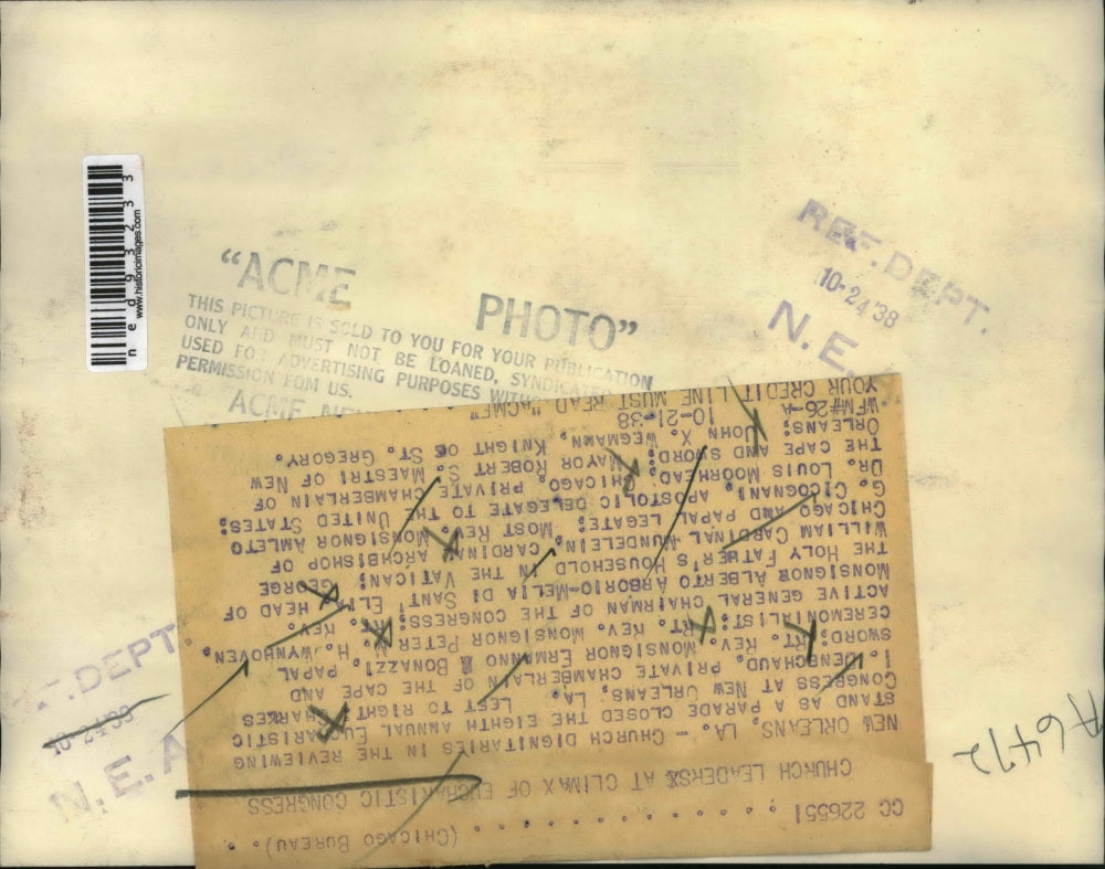 1938 Press Photo New Orleans La Chas Benchaud, Msgr E Bonnanzi,Rt Rev P Wynhoven