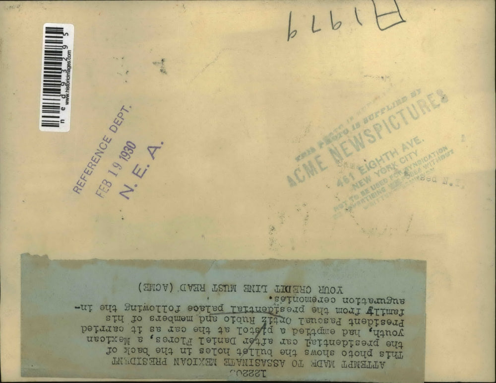 1930 Press Photo Bullet holes in Mexican Pres. car from Dan Flores