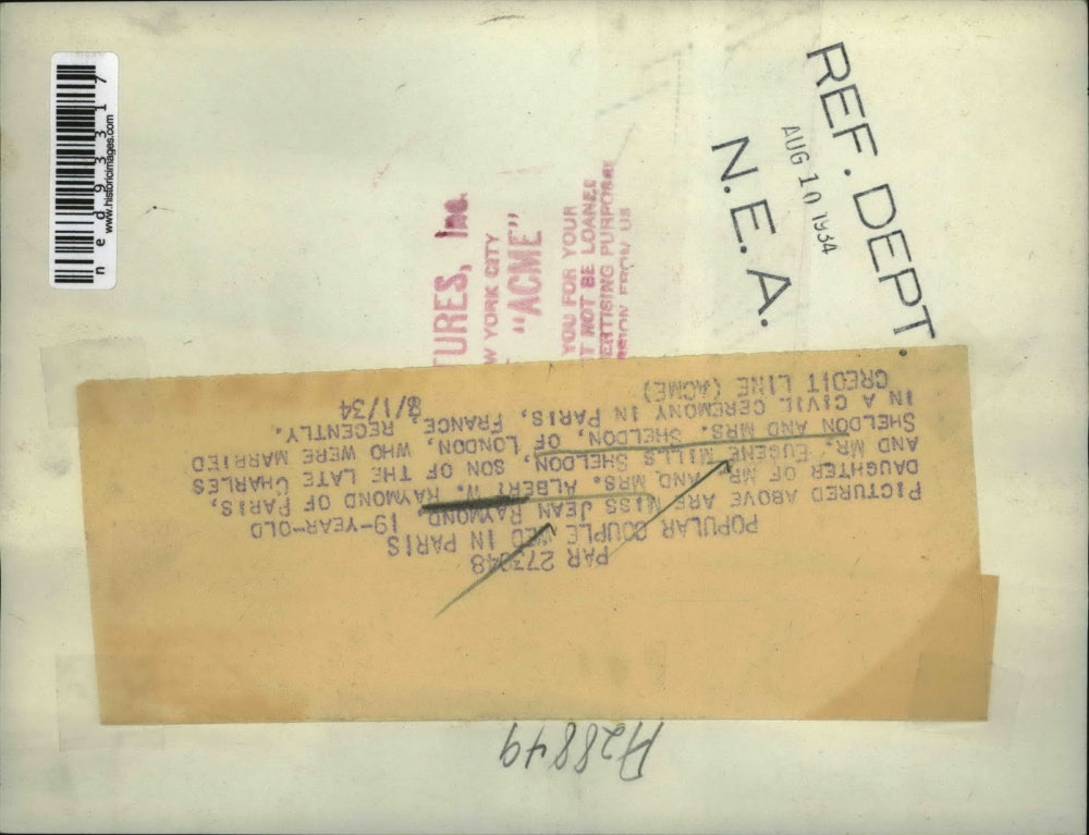 1934 Press Photo Miss Jean Raymond & Mr Eugene Mills Sheldon