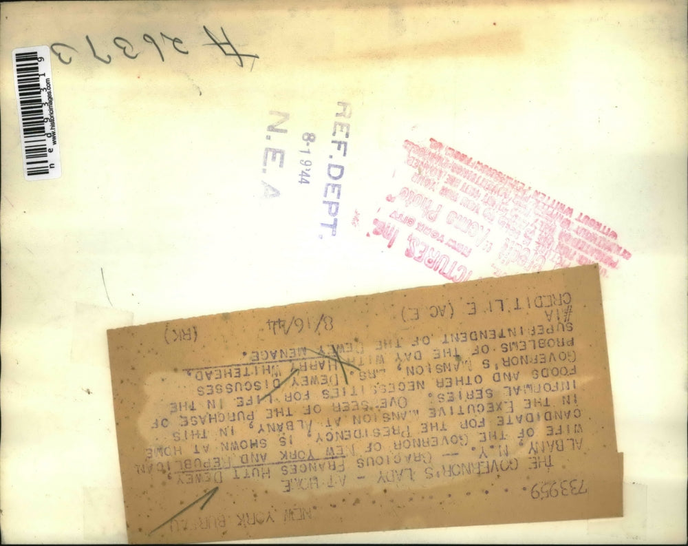 1944 Press Photo Frances Hutt Dewey Wife of Governor of NY & Harry Whitehead