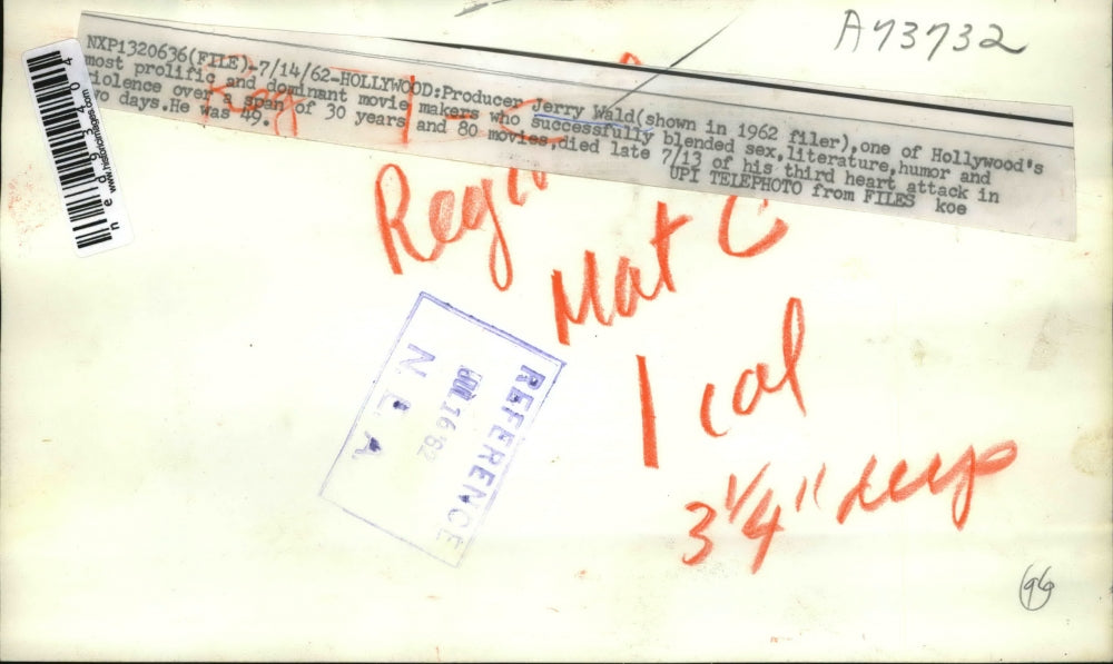 1962 Press Photo Hollywood Producer Jerry Wald