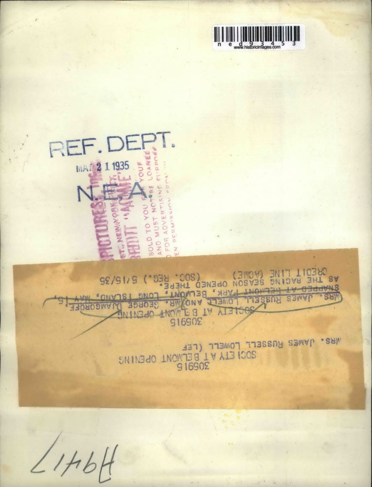 1935 Press Photo Mrs James Russell Lowell & Mr George Djamgoroff at Belmont Park