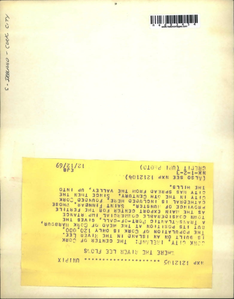 1969 Press Photo Cork City in Ireland Population 120,000