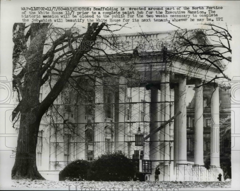 1960 Press Photo of construction being done on the White House.