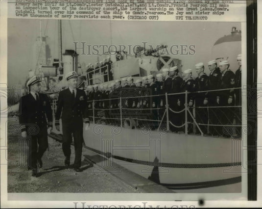 1958 Press Photo Chicago USS Daniel A Joy, Lt Cmdr L Gutshall, F Pearson III- Historic Images