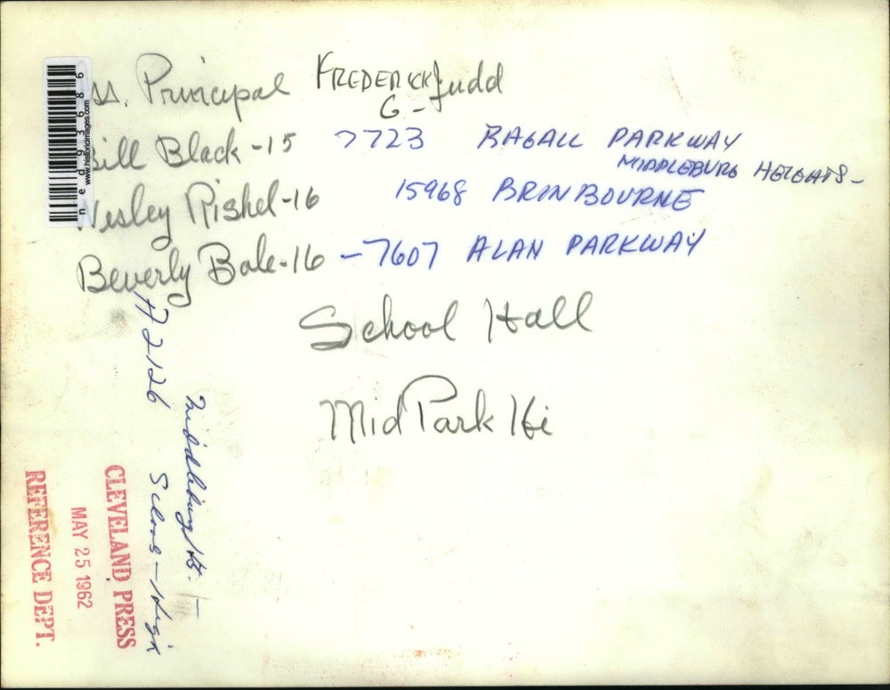 1962 Press Photo Mid Park HS Cleveland, P Frederick, B Black, W Rishel, B Bale