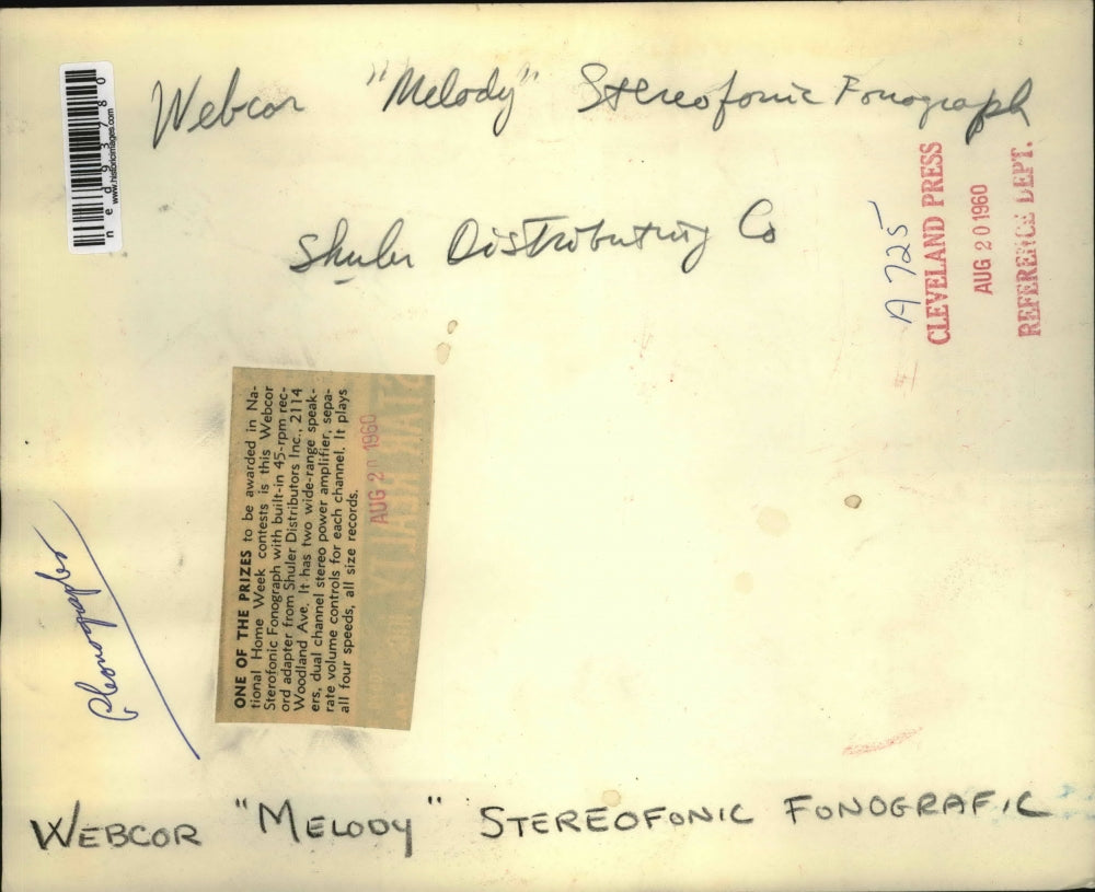 1960 Press Photo Melody stereofonic fonograph by Shuler Company - ned93780