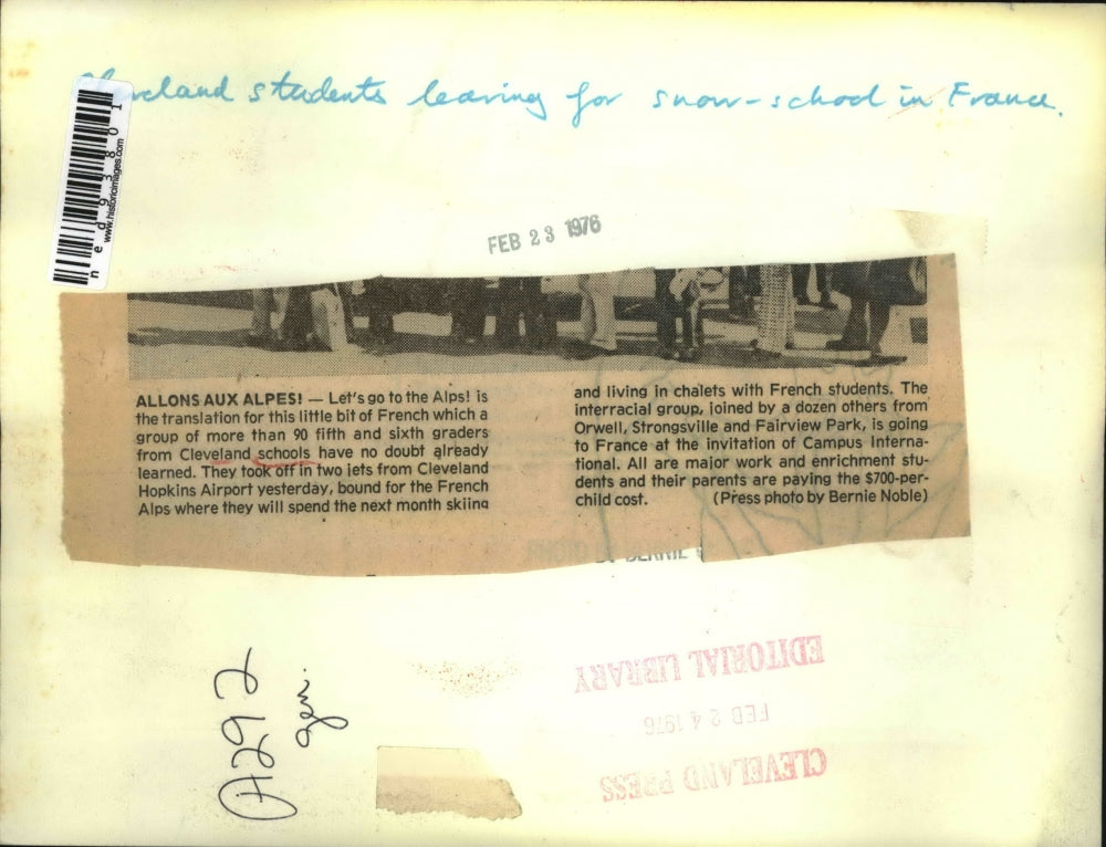 1976 Press Photo 5th and 6th grade Cleveland students go to the French Alps