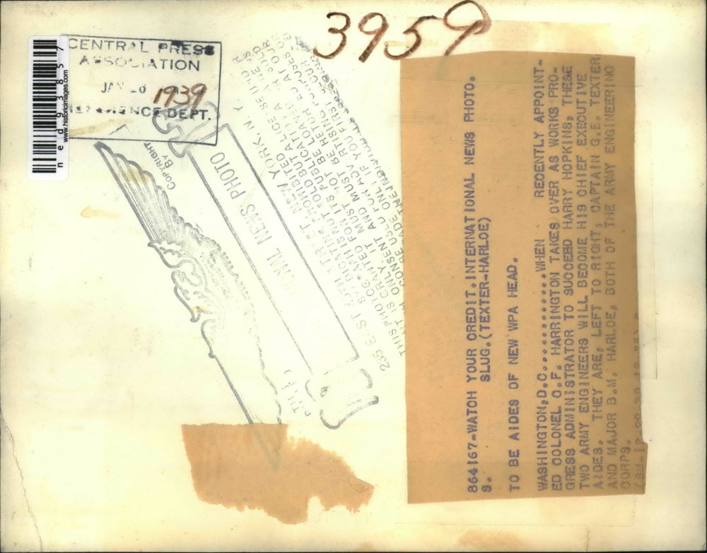 1939 Press Photo of Col. O.F. Harrington and Major B.M. Harloe newly appointed