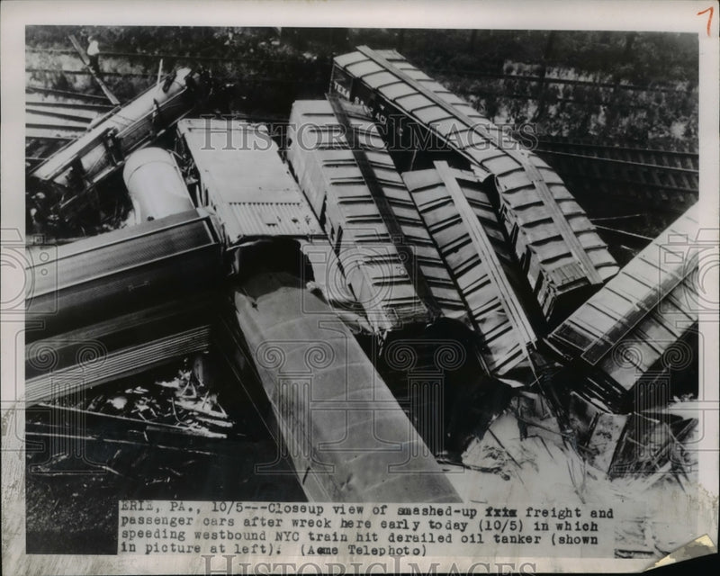 Load image into Gallery viewer, 1950 Press Photo New York Central Train and Oil Tanker Wreck Erie Pennsylvania
