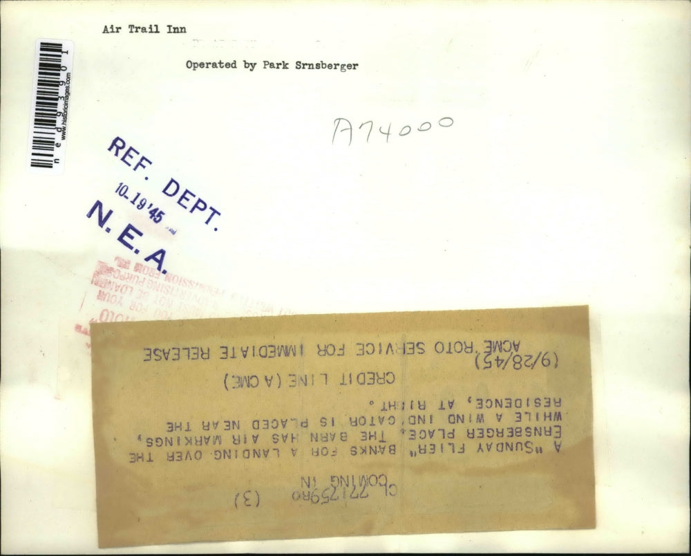 1945 Press Photo of a Sunday flier over the Eisenberg place.