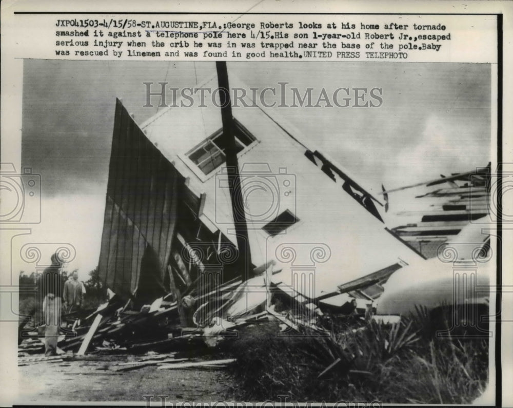 1958 Press Photo George Roberts Home Destroyed by Tornado
