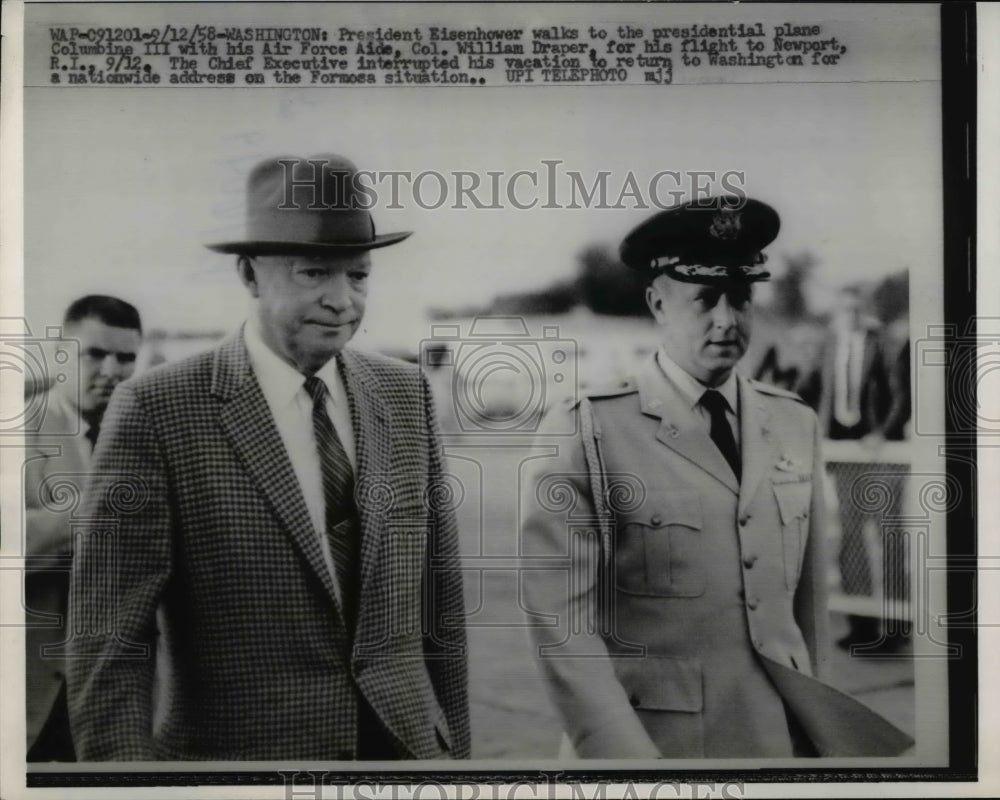1958 Press Photo President Dwight D. Eisenhower, Colonel William Draper